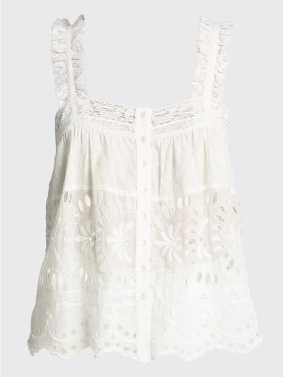 LoveShackFancy Tops - Retired LoveShackFancy Sully Cotton White Eyelet Lace Button-Front Top Size S